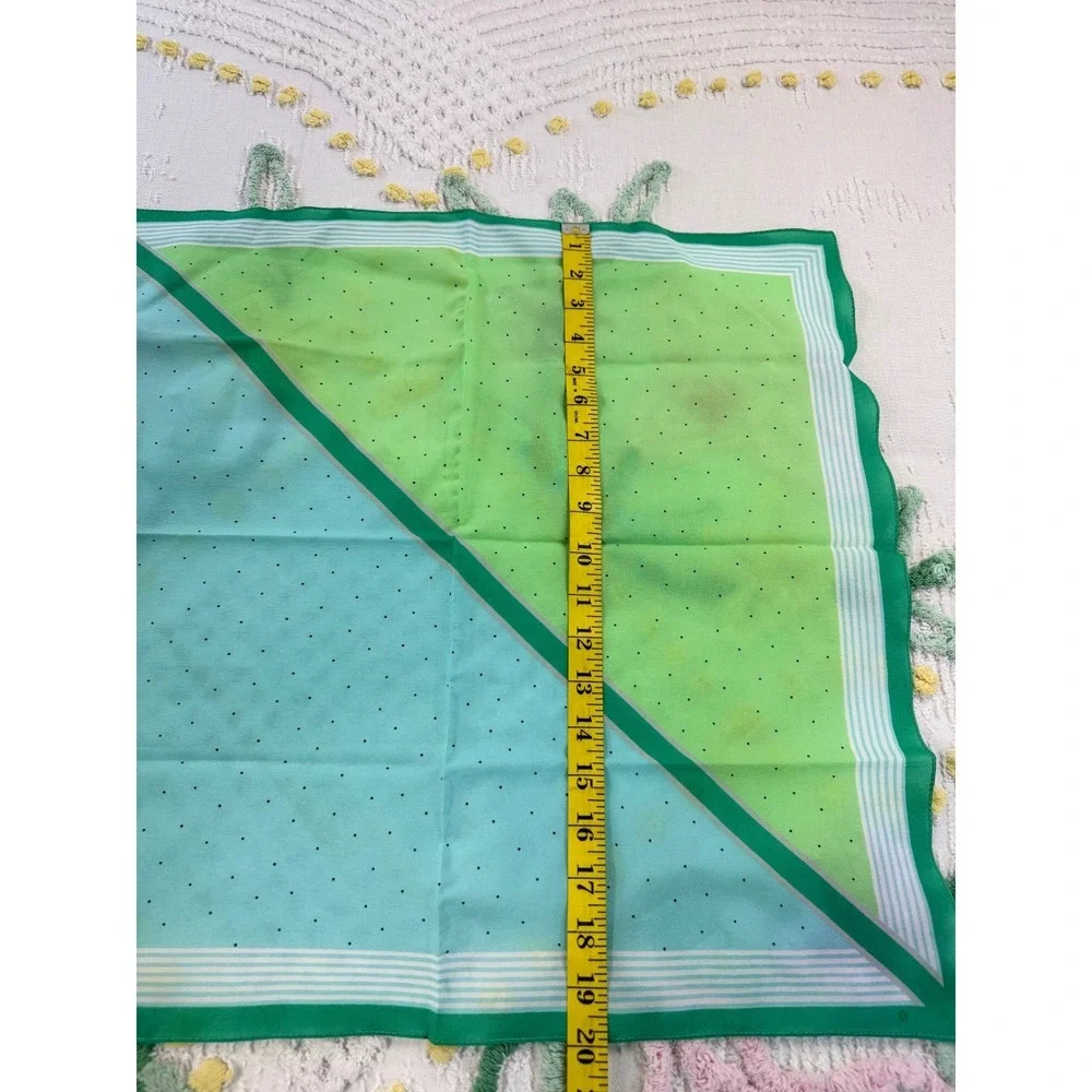 Vintage Made in Italy Green Blue Polka Dot Striped Square Head Scarf Neckerchief